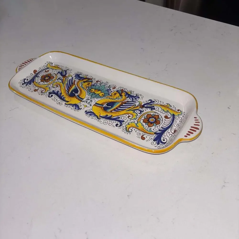 Ceramica Nova Deruta Italian Pottery Raffaellesco Dragon Rectangular Serving Tra